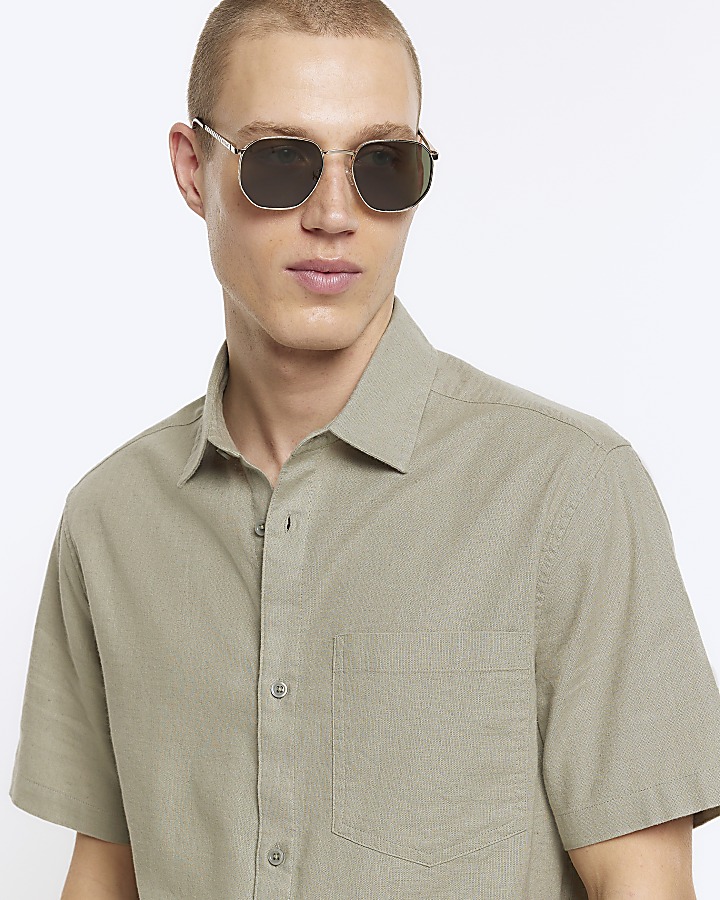 Green Regular Fit Linen blend Shirt