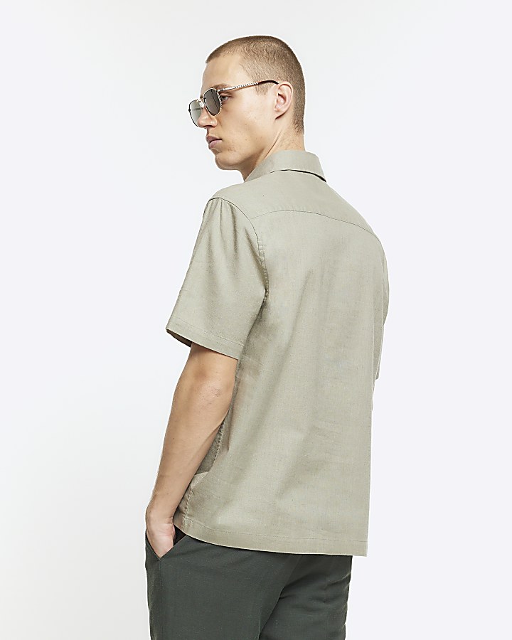 Green Slim Fit Linen blend Shirt