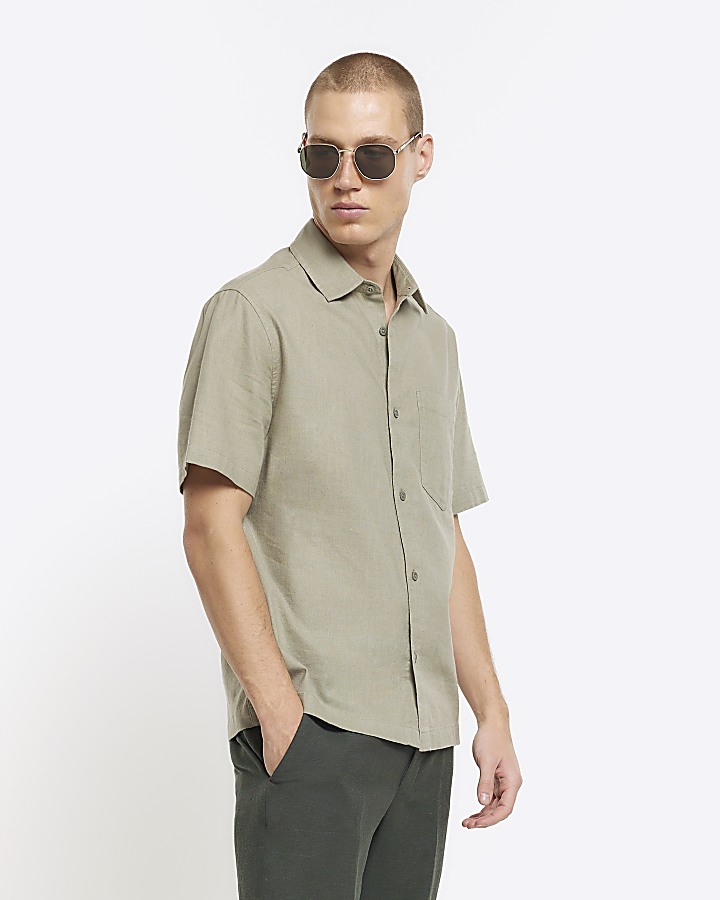Green Slim Fit Linen blend Shirt