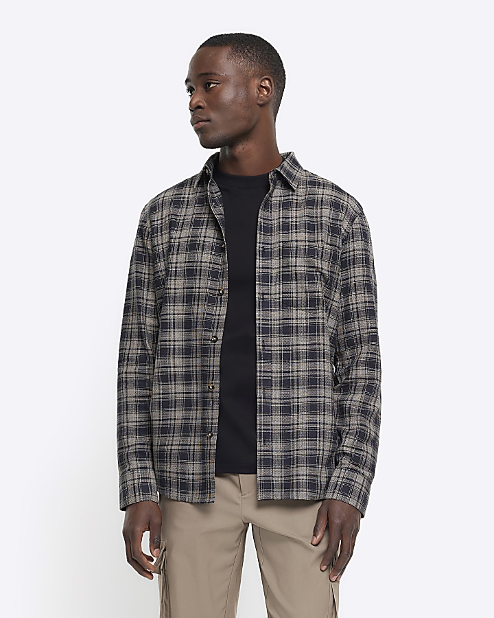 Black regular fit check shirt | River Island