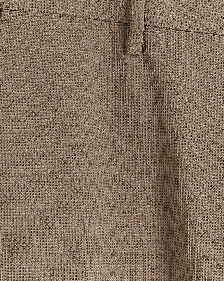 Beige slim fit waffle textured trousers