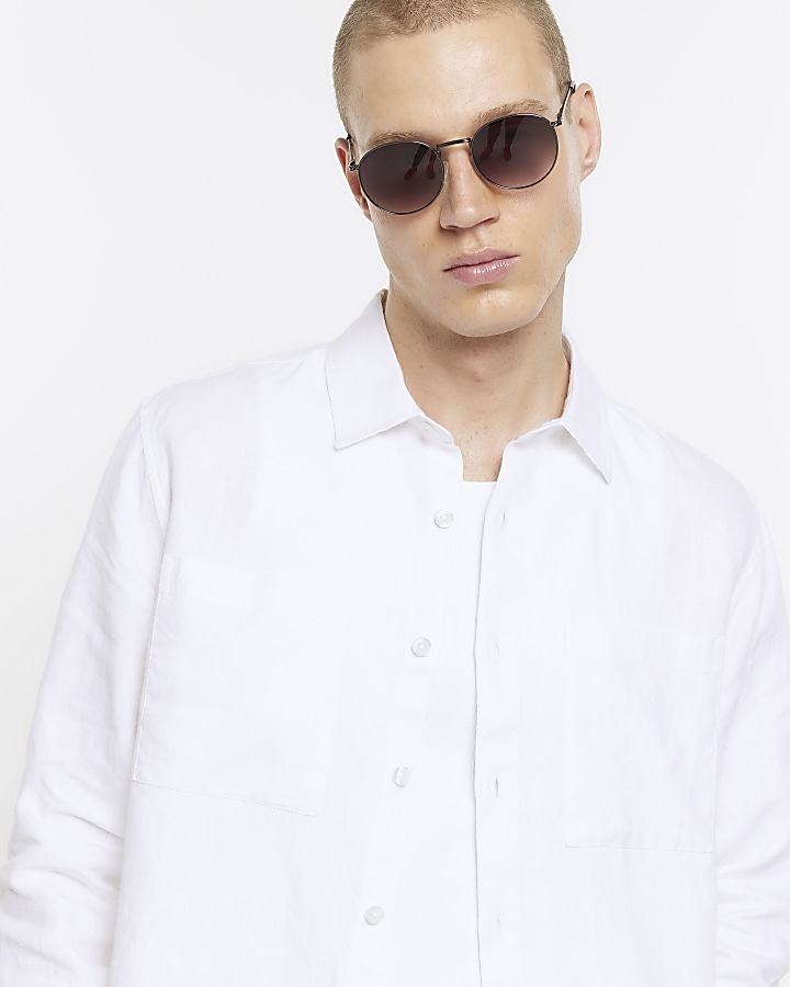 White regular fit linen shirt