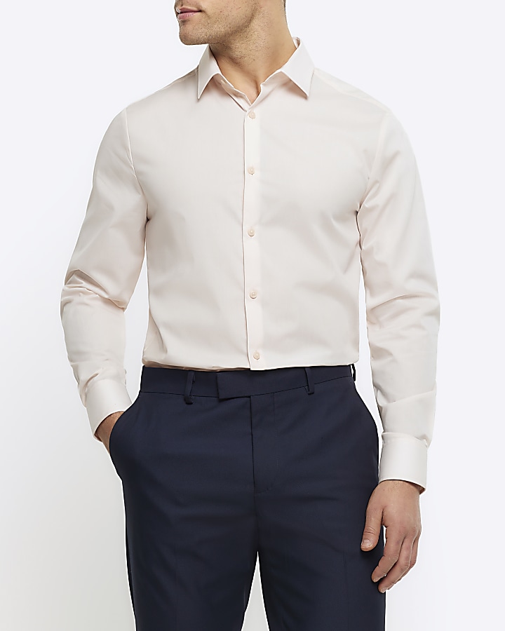 Pink slim fit long sleeve smart shirt