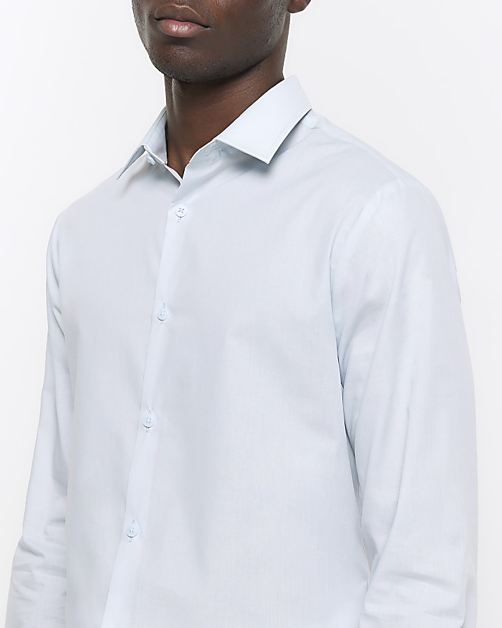 Blue slim fit long sleeve smart shirt