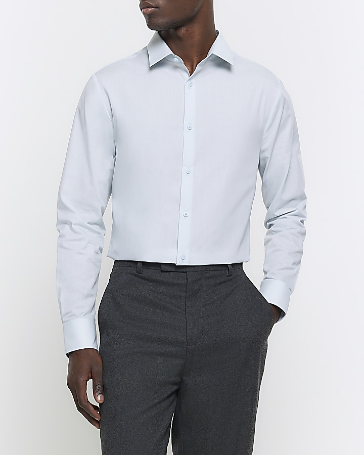 Blue slim fit long sleeve smart shirt | River Island