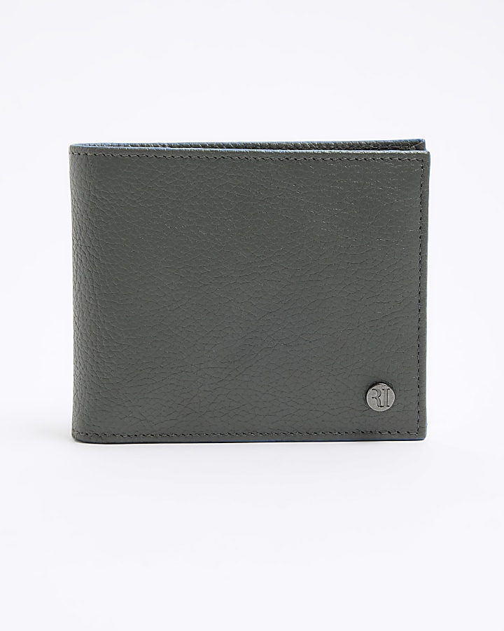 Grey pebbled leather wallet River Island