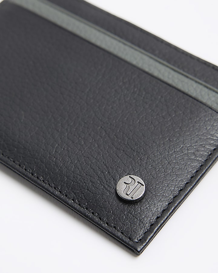 Black leather pebbled card holder River Island