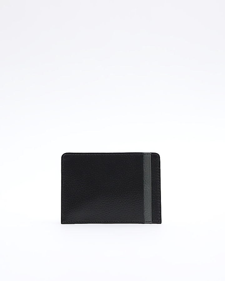 Black leather pebbled card holder River Island