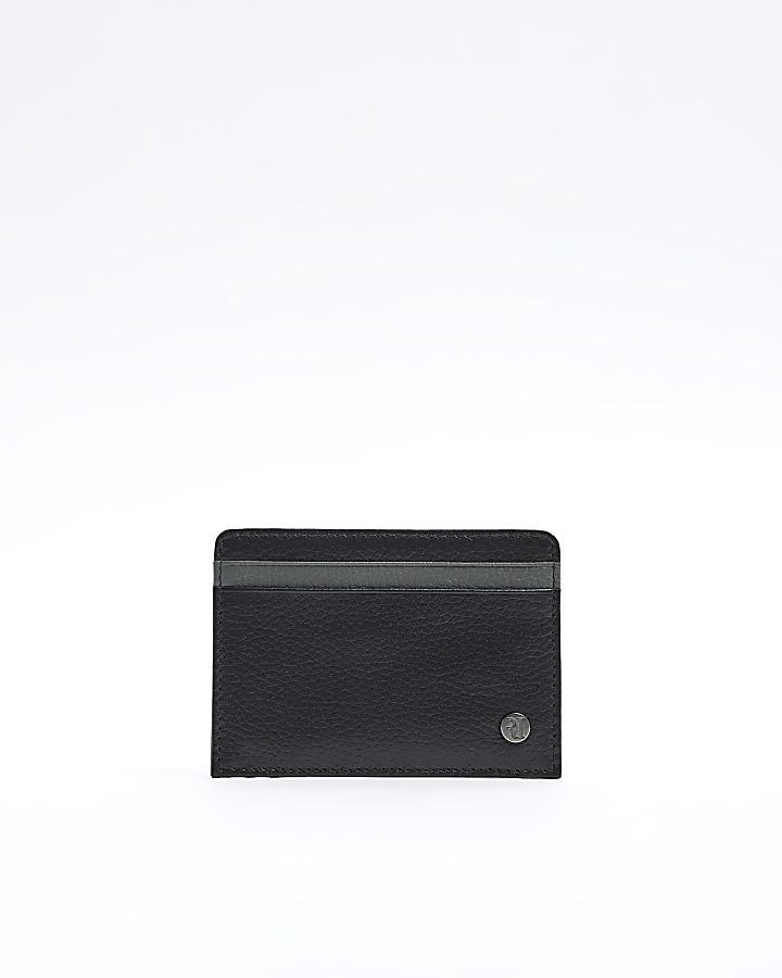Black leather pebbled card holder