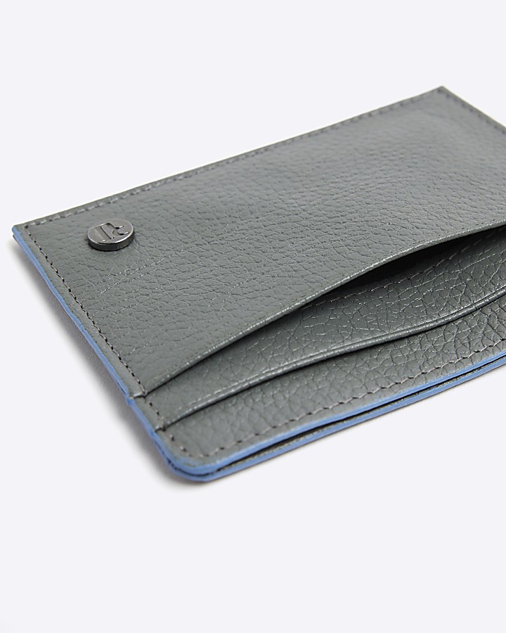 Grey leather pebbled card holder River Island