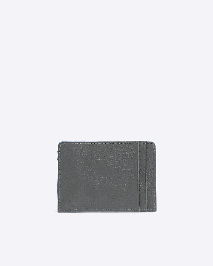 Grey leather pebbled card holder River Island