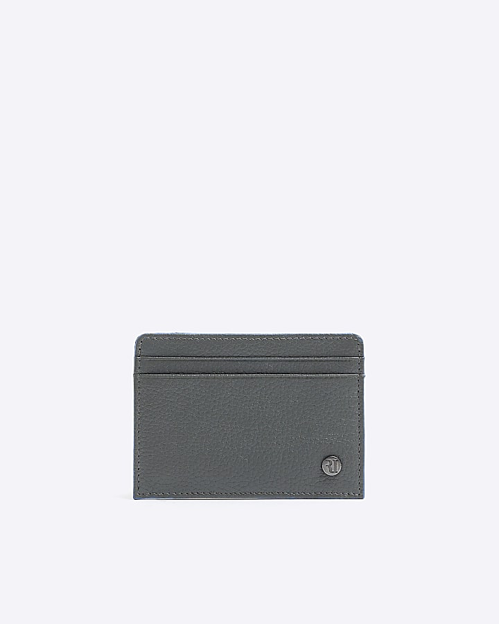 Grey leather pebbled card holder