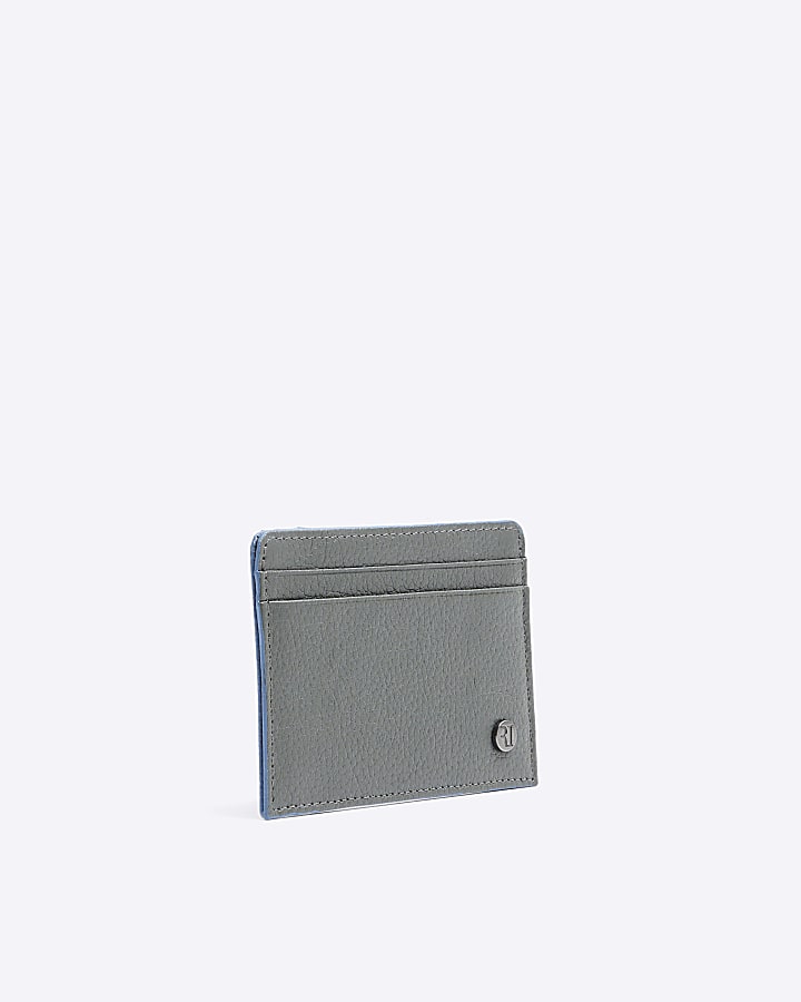 Grey leather pebbled card holder | River Island