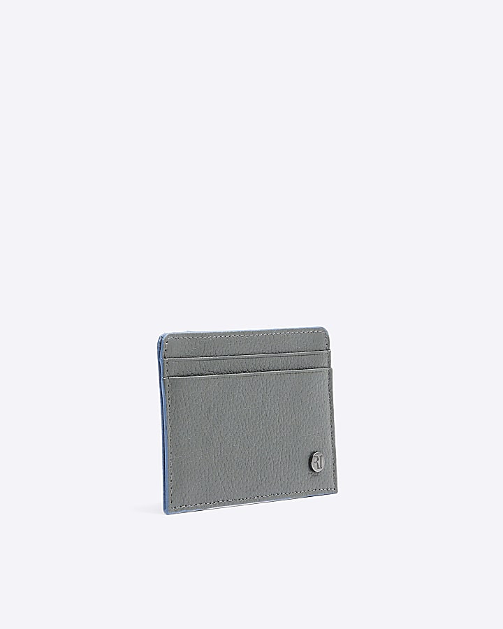 Grey leather pebbled card holder River Island