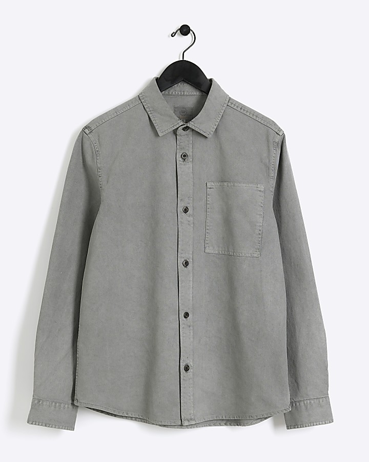 Grey regular fit chest pocket shirt