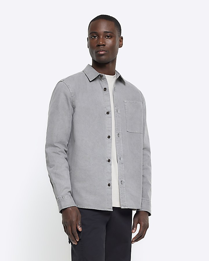 Grey regular fit chest pocket shirt