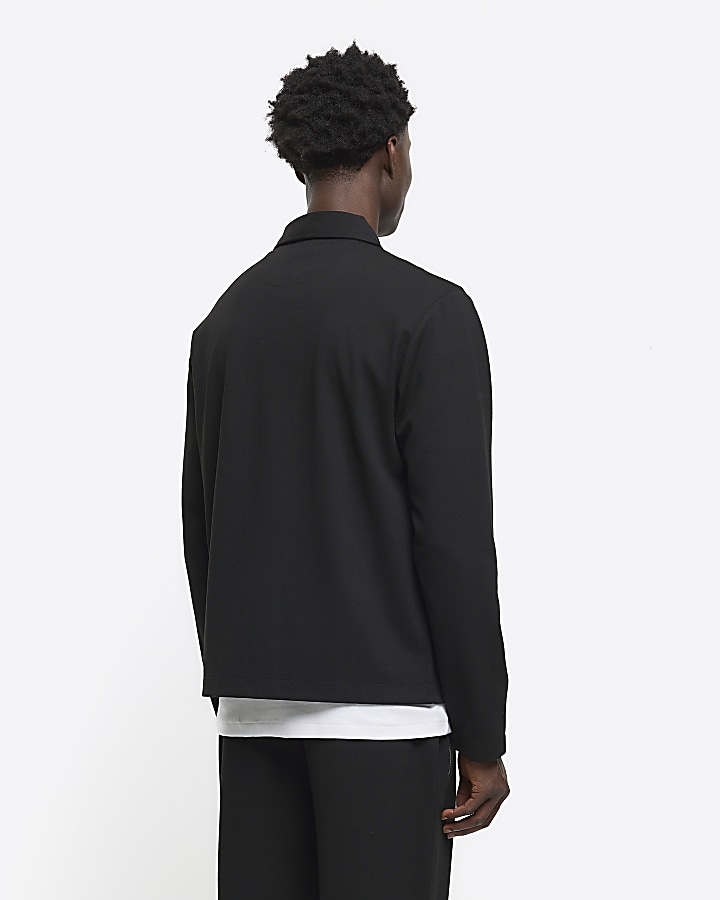 Black slim fit textured zip up sweatshirt