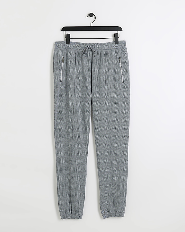 Grey slim fit smart herringbone joggers River Island