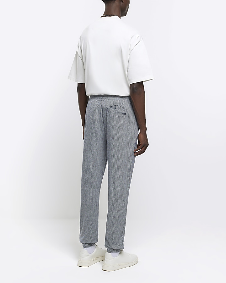 Grey slim fit smart herringbone joggers River Island
