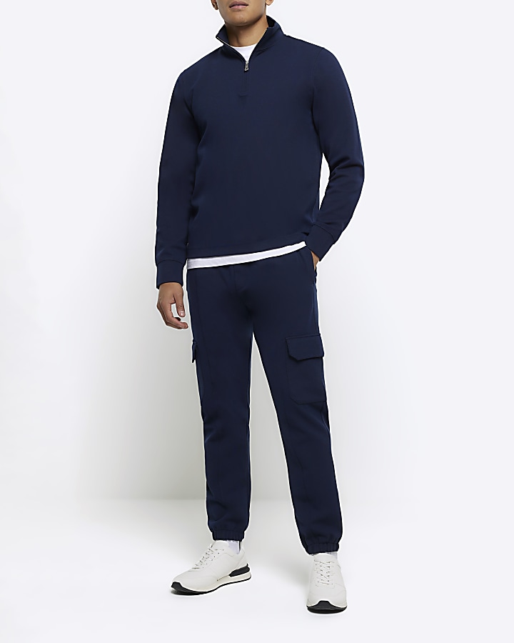 Navy slim fit smart cargo joggers | River Island