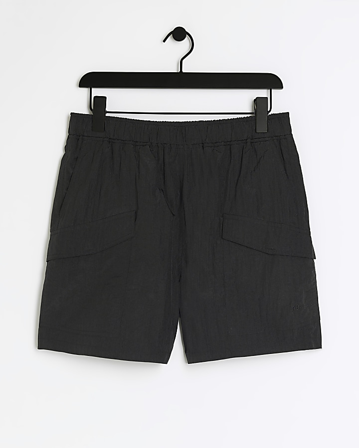 Black regular fit cargo swim shorts