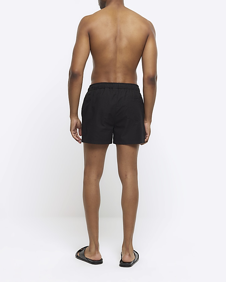 Black regular fit seersucker swim shorts