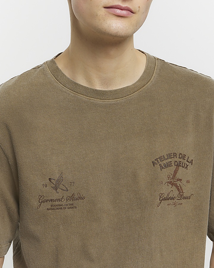 Washed brown oversized fit graphic t-shirt