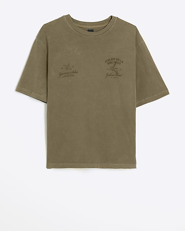 Washed brown oversized fit graphic t-shirt