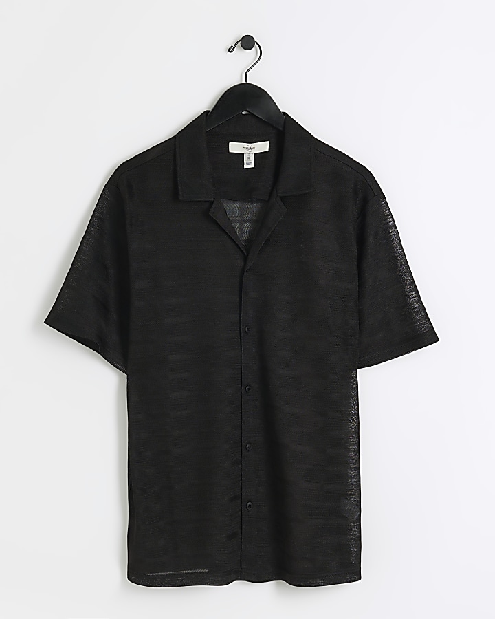 Black regular fit sheer shirt