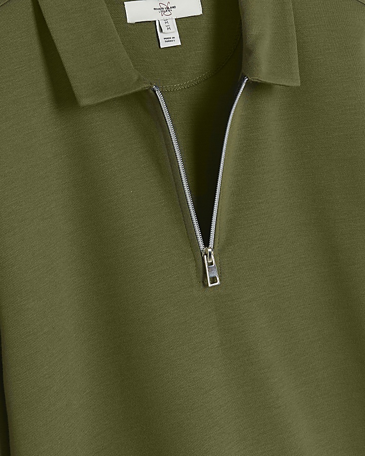 Green regular fit half zip polo