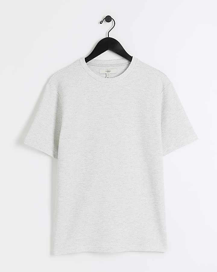 Grey regular fit textured t-shirt