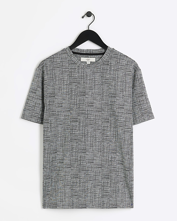 Grey regular fit cross hatch texture t-shirt