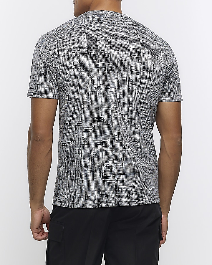 Grey regular fit cross hatch texture t-shirt | River Island