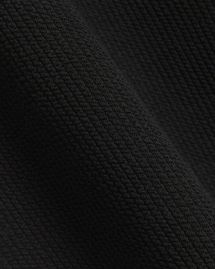 Black regular fit smart texture zip neck polo
