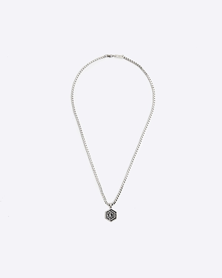 Silver colour hexagon necklace