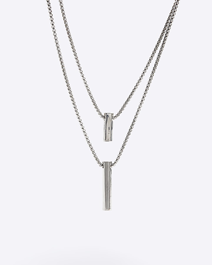 2pk silver colour bar necklace