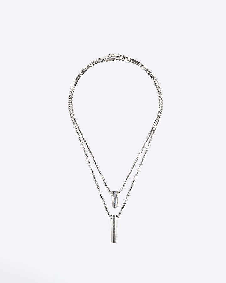 2pk silver colour bar necklace