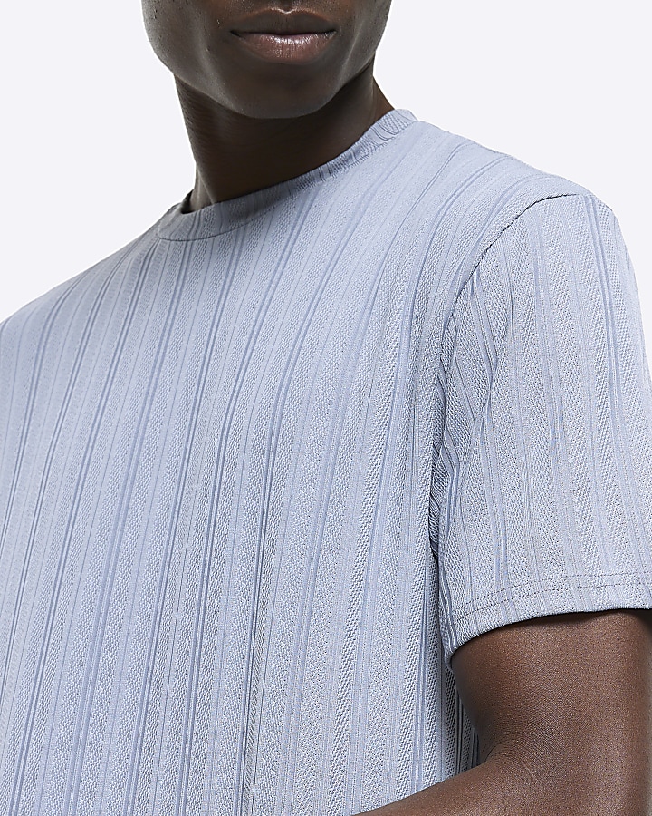 Blue regular fit plisse textured t-shirt