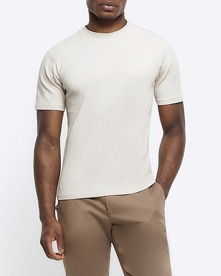 Stone muscle fit textured rib t-shirt