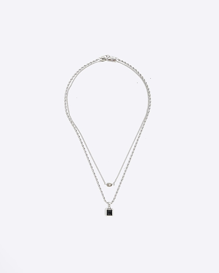 2PK silver colour pearl necklace