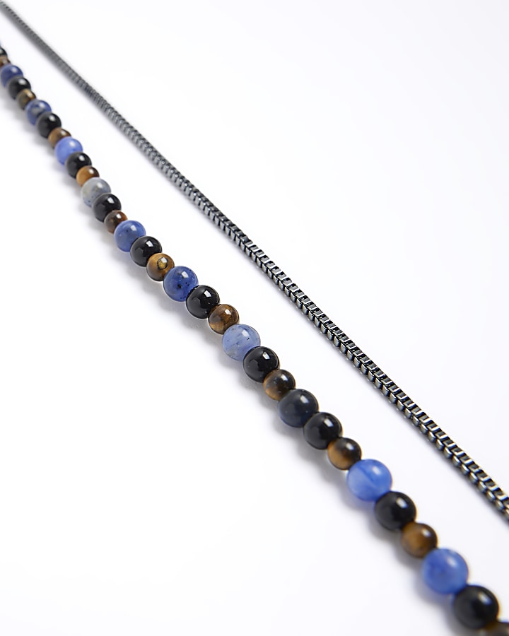 Blue beaded multirow necklace