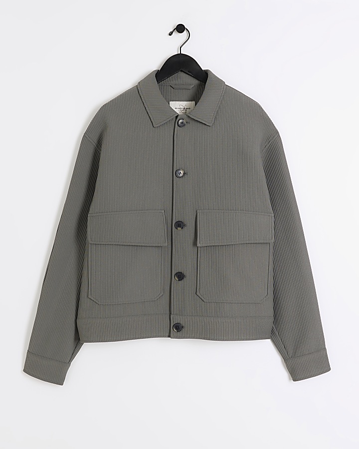 Green regular fit plisse Harrington jacket