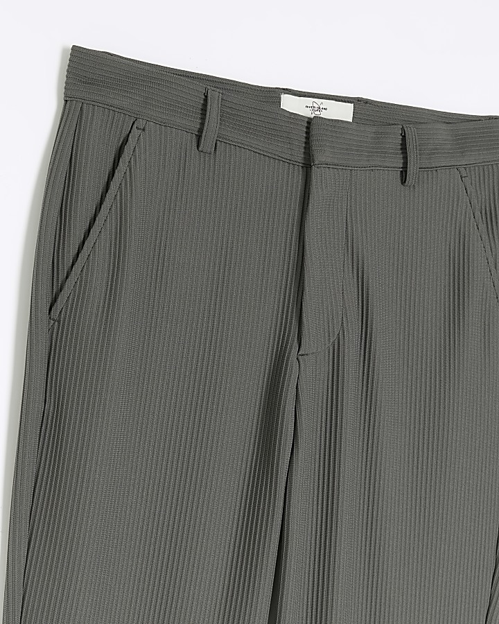 Green tapered fit plisse smart trouser