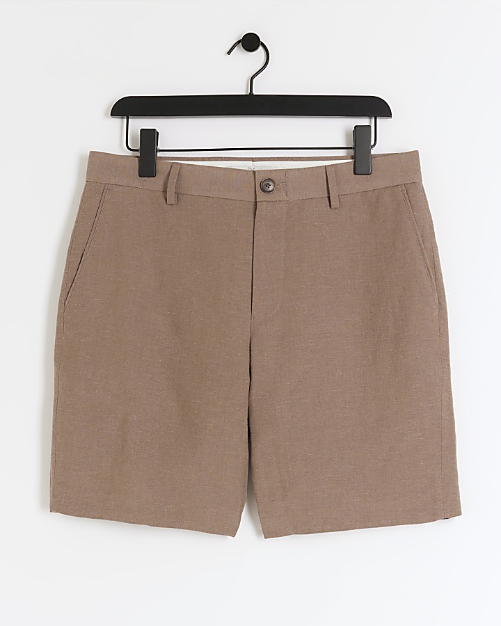 Stone slim fit linen blend shorts