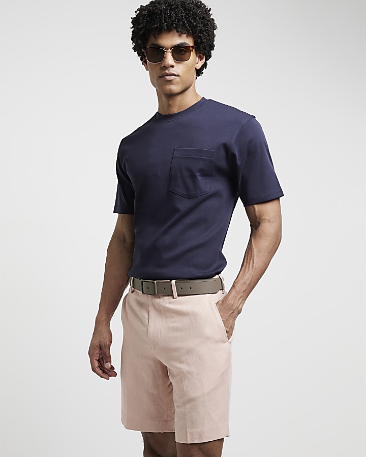 Pink slim fit linen blend shorts