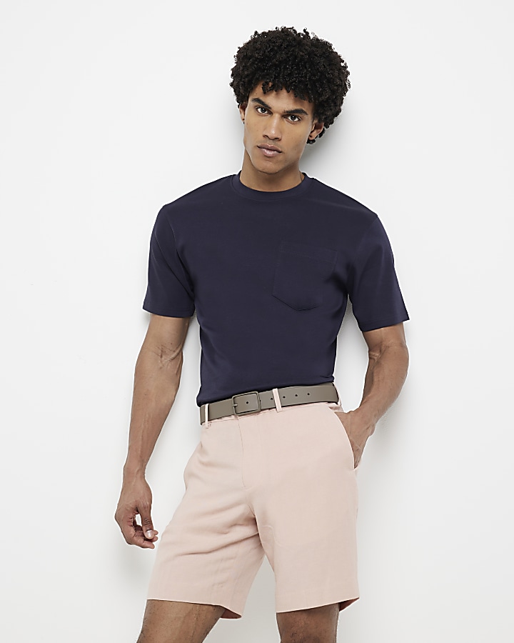 Pink slim fit linen blend shorts