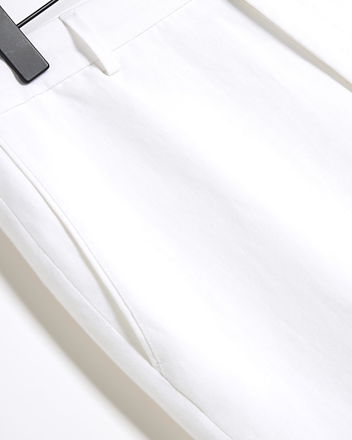 White slim fit linen blend smart trousers