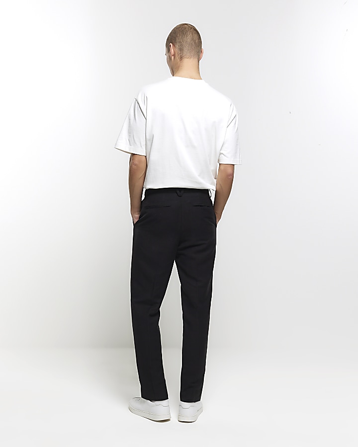 Black Slim Fit Linen Blend Suit Trousers