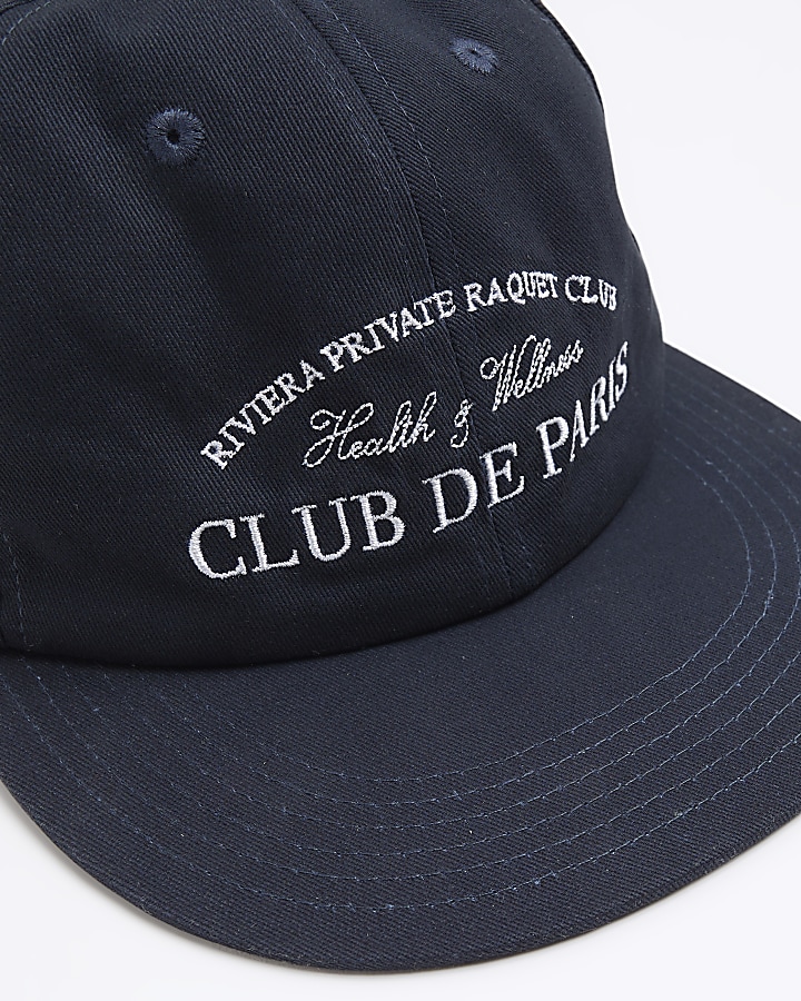 Navy flat peak cap River Island