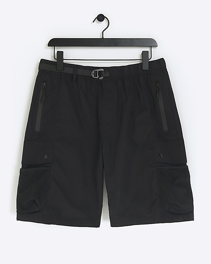 Black regular fit utility cargo shorts River Island